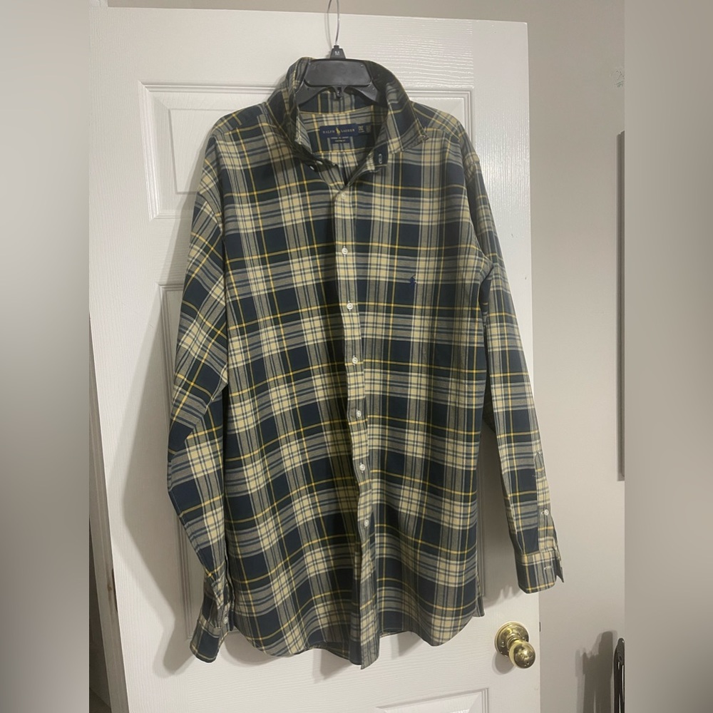 Polo by Ralph Lauren 3XLT Blue, Yellow, Green and Cream Flannel button up shirt.